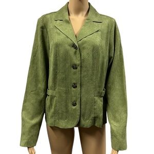 RQT Lightweight Green Faux Suede Buckle Accent 4 Button Blazer Jacket Womens L